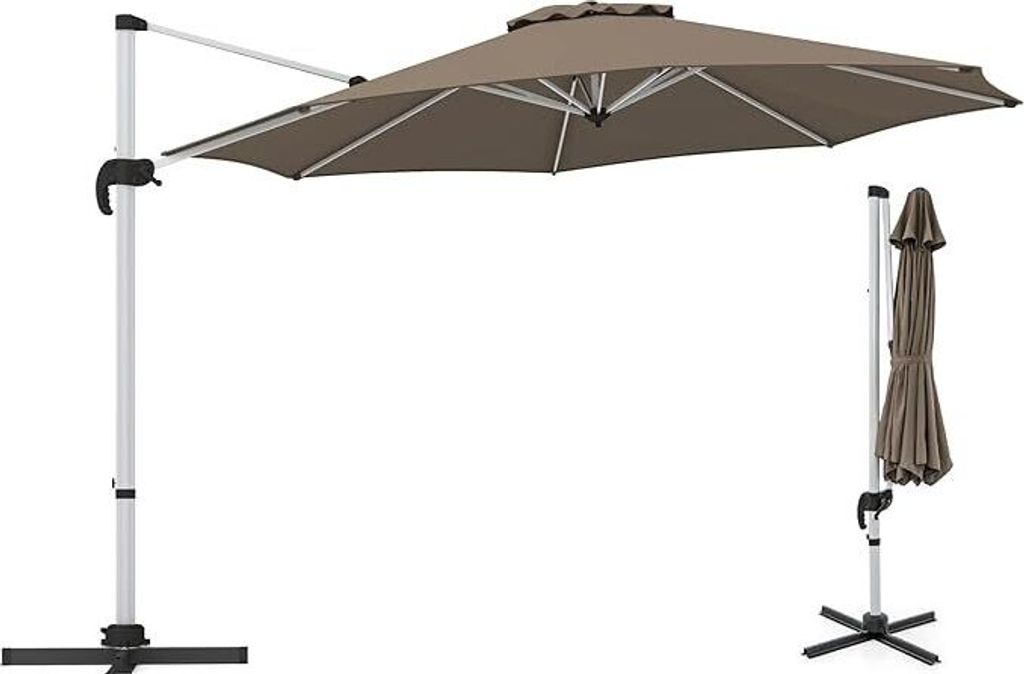 KOMFOTTEU Ampelschirm Ø340cm, Sonnenschirm mit 360° drehbar, Gartenschirm mit verstellbarem Neigungswinkel & Kurbel, Terrassenschirm mit UV-Schutz