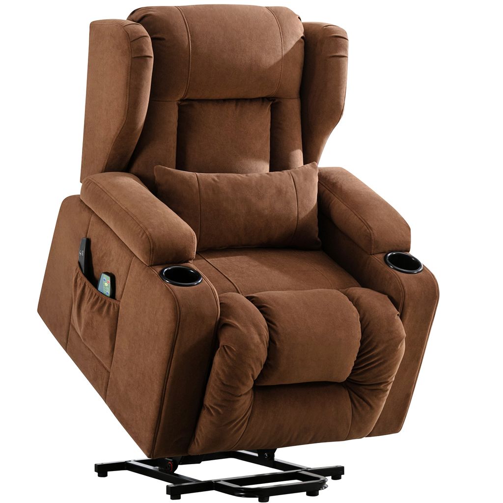 A brown recliner chair shown from the front-right.