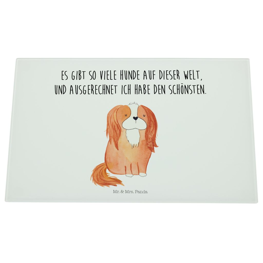 Mr. & Mrs. Panda Glas Schneideplatte Hund Cavalier King Charles Spaniel - Weiß - Geschenk, Spruch, Glasbrettchen, Schneidebrett, Schneidplatte, Sp...