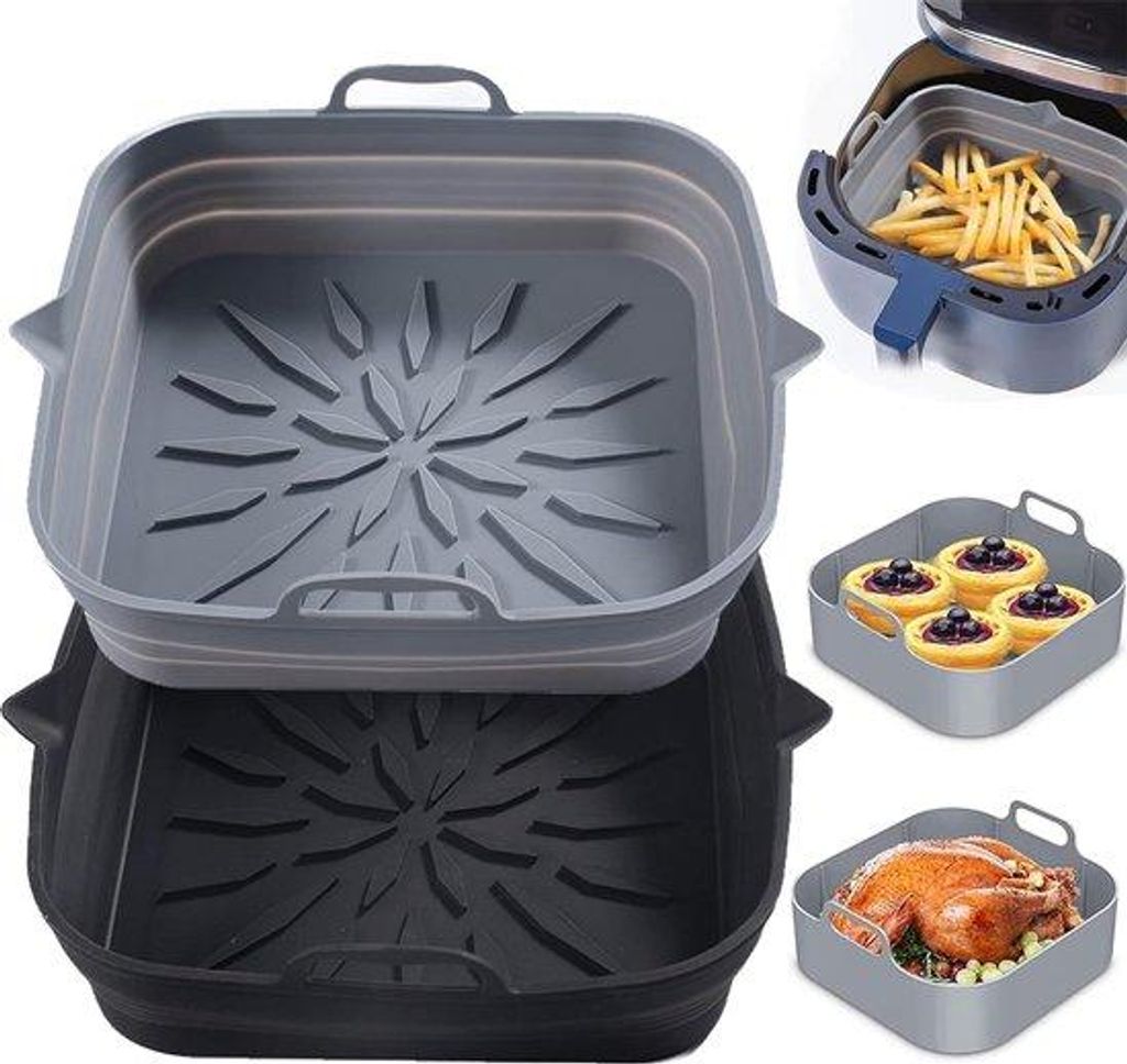 Silikonformen für heiße Luftfritteuse, 23 cm, silikonische Form, wiederholbarer Luftfritteuse, silikonische Pfanne, Airfryer-Accessoires, hitzebe...