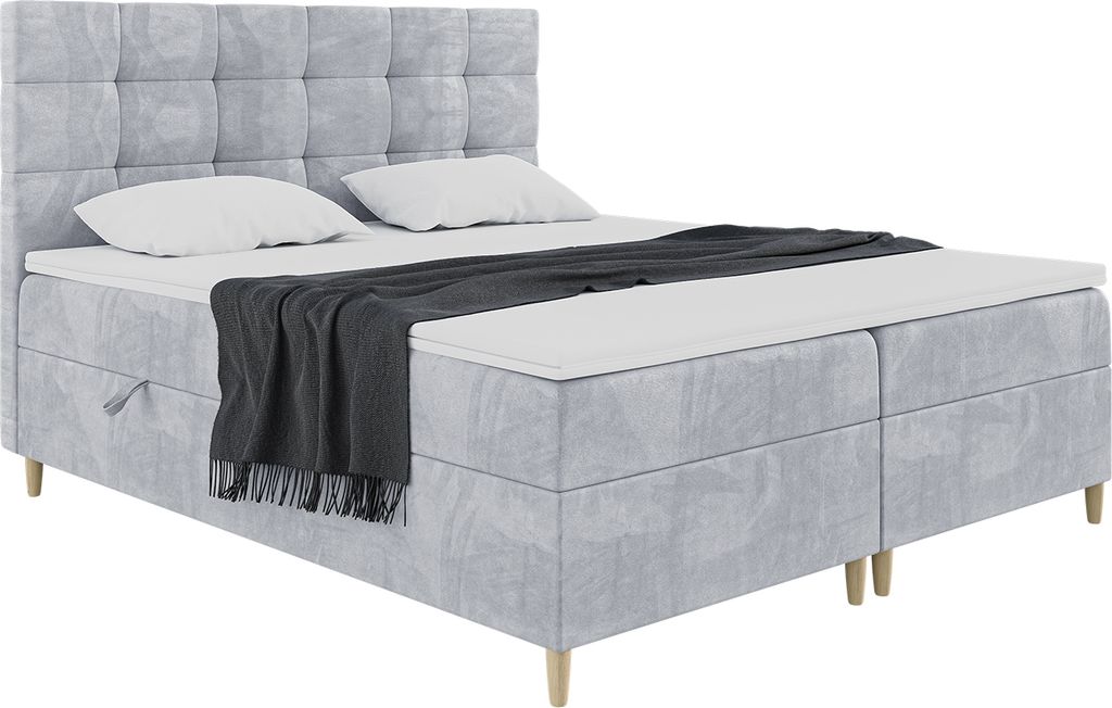 MEBLINI Boxspringbett mit Bettkasten - Gepolstert Doppelbett mit Matratze und Topper - Polsterbett mit Stauraum - Bett mit Kopfteil - Stauraumbett ...