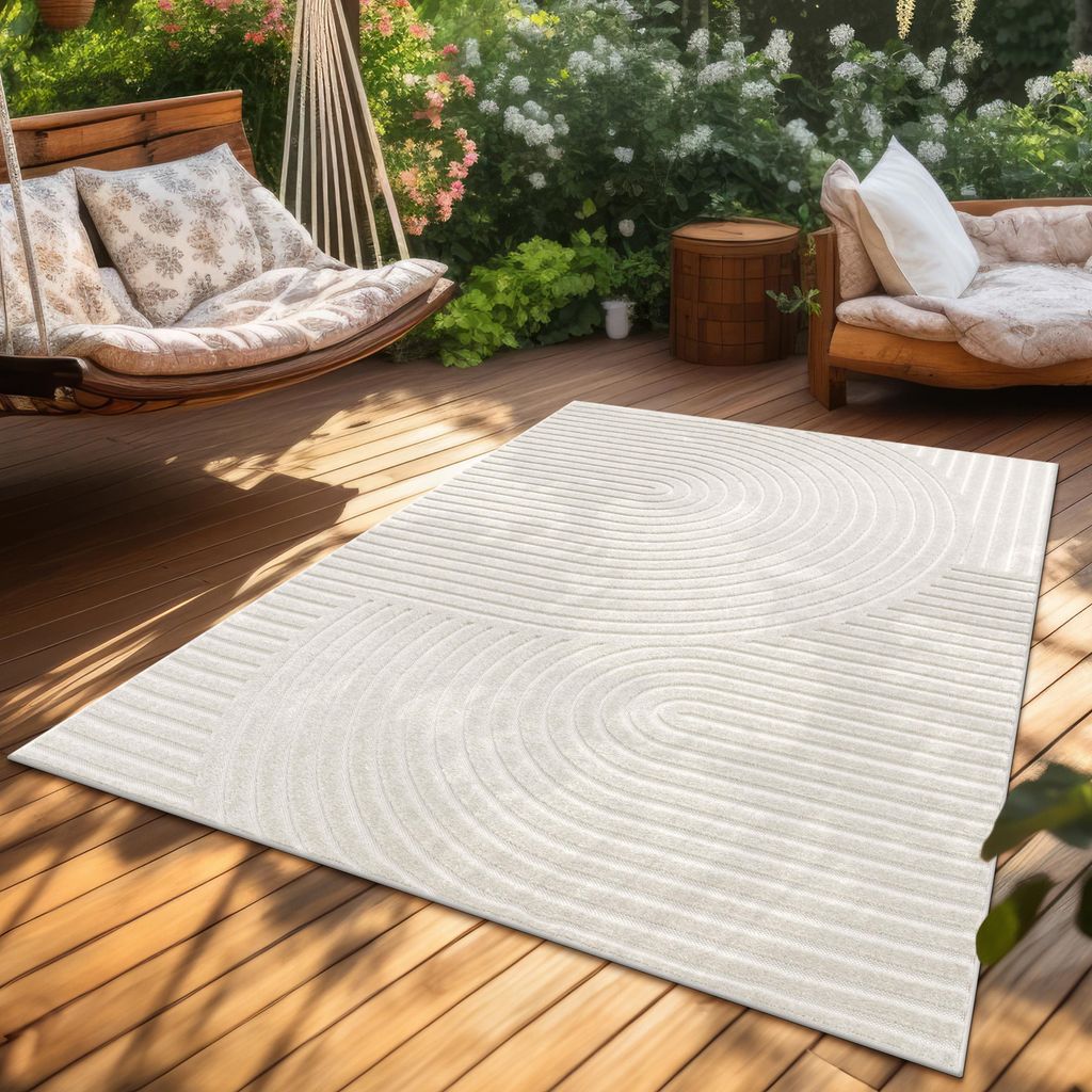 Outdoor Teppich Wetterfest Balkon Wohnzimmer Skandinavisches Boho Einfarbig Grösse 160x220 cm