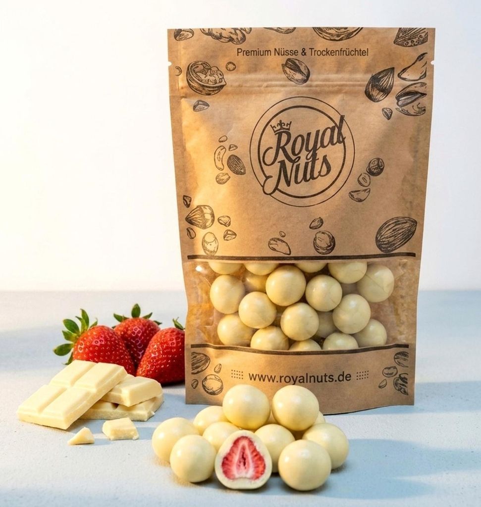 1000g Gefriergetrocknete Erdbeeren mit weißer Schokolade Produktbild 