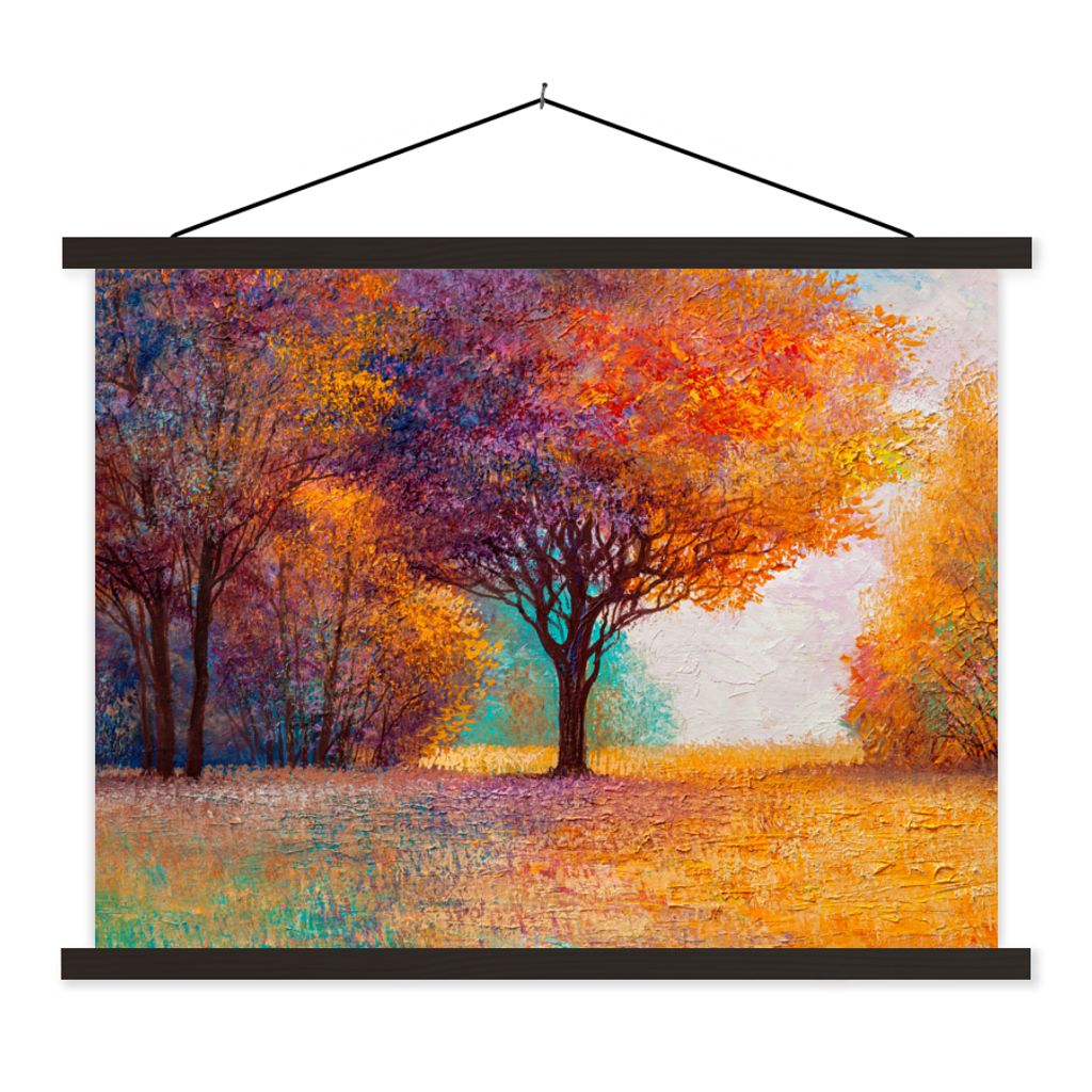 MuchoWow Textilposter Ölgemälde - Baum - Farben 150x113 cm mit holzfarbenen Rahmen - Poster
