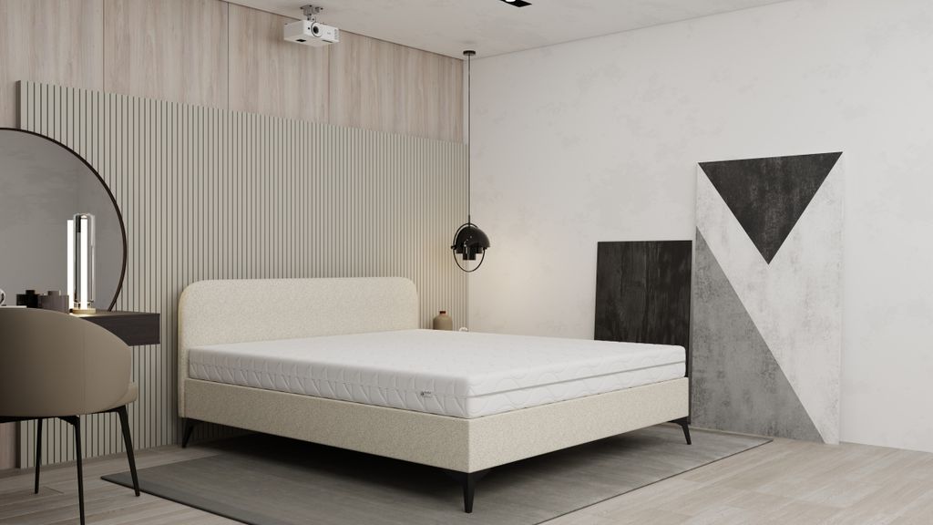 Polsterbett MAVILO - Komfortbett mit Stauraum, Doppelbett, 180x200cm, Beige, Bonellfederkernmatratze, H2/H3