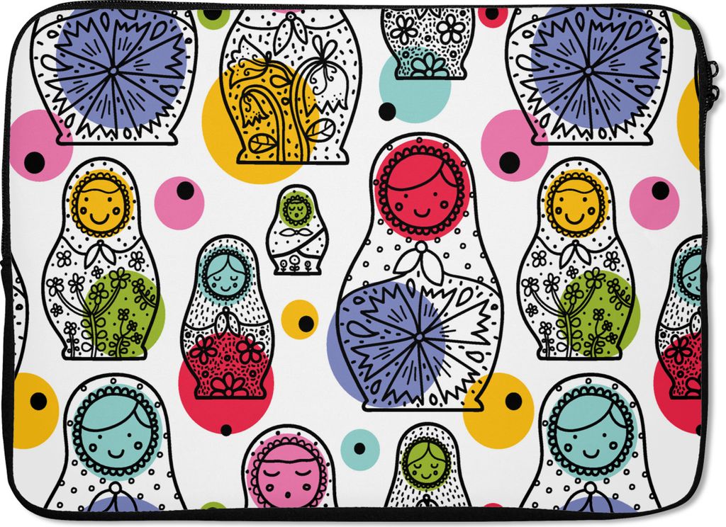 MuchoWow Laptop Hülle 13 Zoll Matroschka - Schnittmuster - Baby Laptoptasche - Laptophülle - Sleeve - Rundumschutz