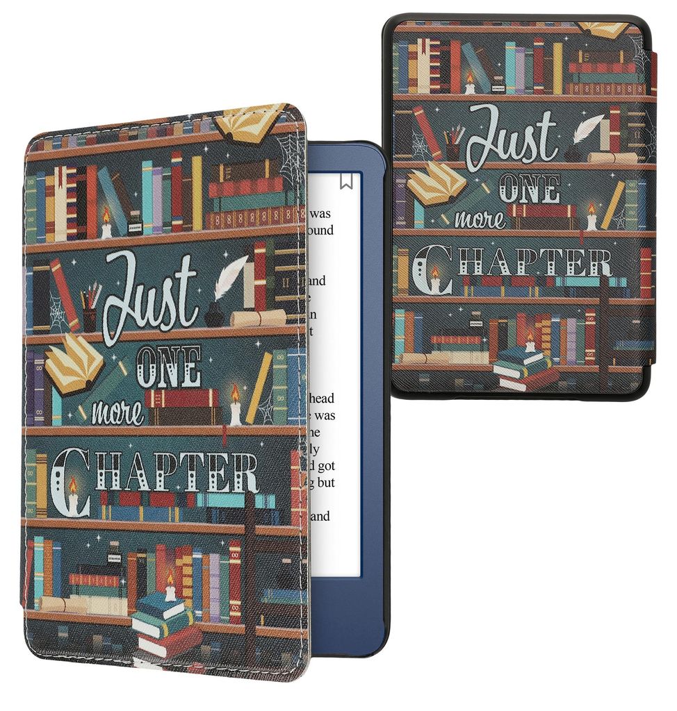kwmobile Schutzhülle für Amazon Kindle (2022/2024) Hülle - eReader Flip Case mit Auto Sleep Funktion - Bibliothek Motto mit Mehrfarbig