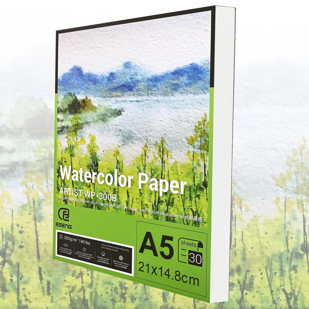 ESENG Premium Aquarellpapier DIN A5, 100% Baumwolle - 30x Blätte - 300GSM - Weiß, Aquarellblock, Malblock Papier für Aquarell, Zeichnen, Malen