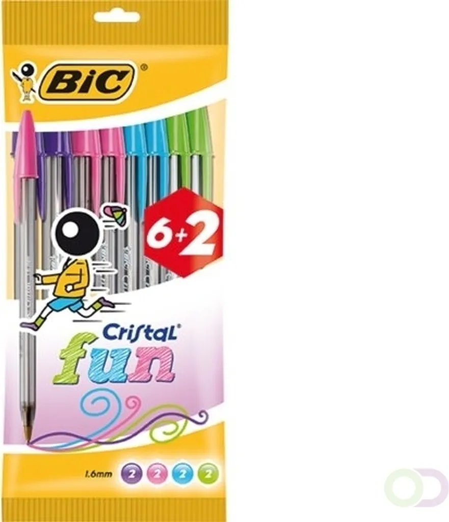 Stylos billes colorés BIC Cristal Fun assortiment de 8 fournitures