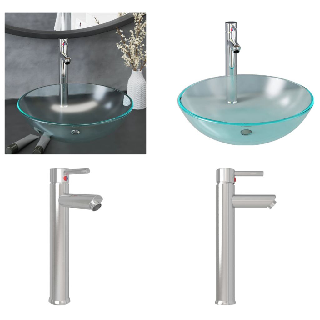 vidaXL Badezimmer Waschbecken mit Wasserhahn und Ablaufgarnitur aus mattiertem, gehärtetem Glas - Waschbecken - Spülbecken - Waschtisch - Gehärt...