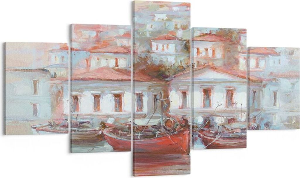 Bild auf Leinwand - Leinwandbild - 5 Teile - Bild Segelboot Hafen - 125x70cm - Wand Bild - Wanddeko - Wandbilder - Leinwanddruck - Bilder - Wanddek...