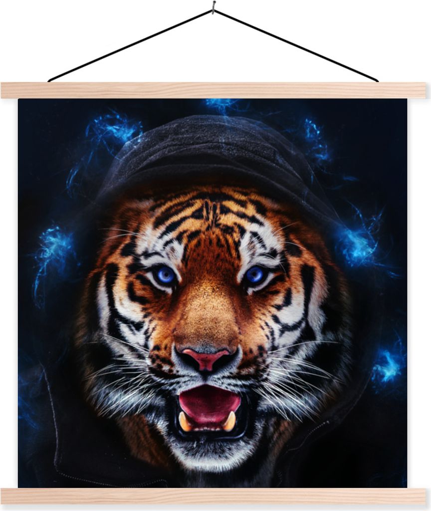 MuchoWow Textilposter Tiger - Kleidung - Licht 120x120 cm mit holzfarbenen Rahmen - Textil-Poster
