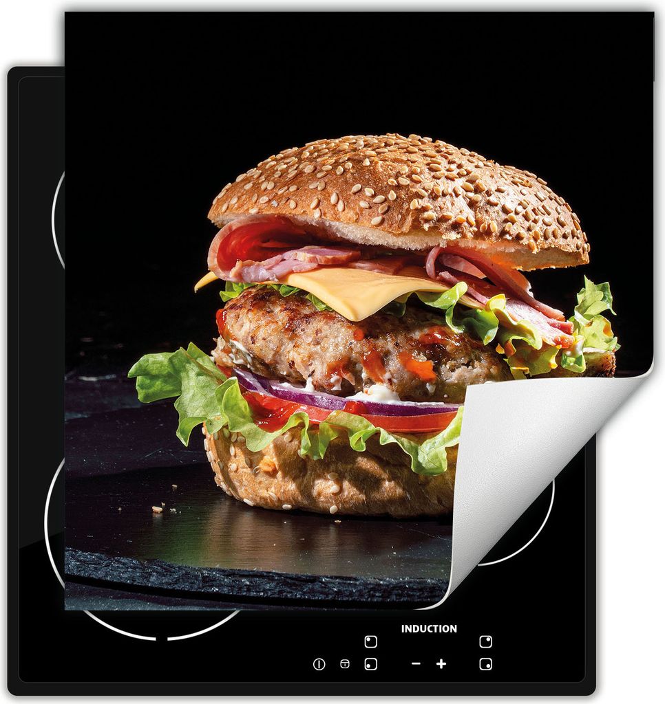 DarHaus Herdabdeckplatte 50x52 cm Anti Rutsch Matte Aufrollbar, schwarz - Hamburger