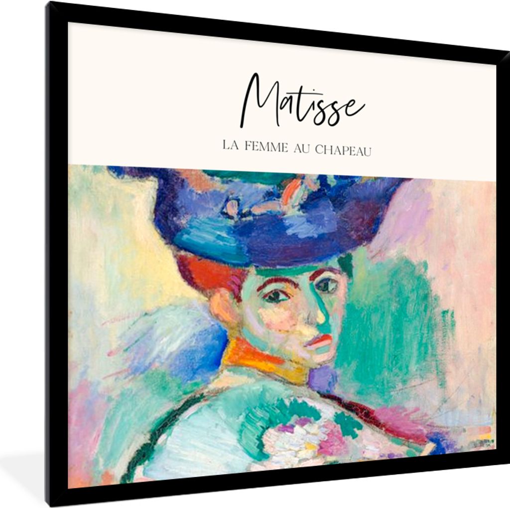 MuchoWow Gerahmtes Poster Kunst - Henri Matisse - La femme au chapeau 40x40 cm - Poster mit Schwarzem Bilderrahmen Wandposter Rahmen Foto Bilder ...