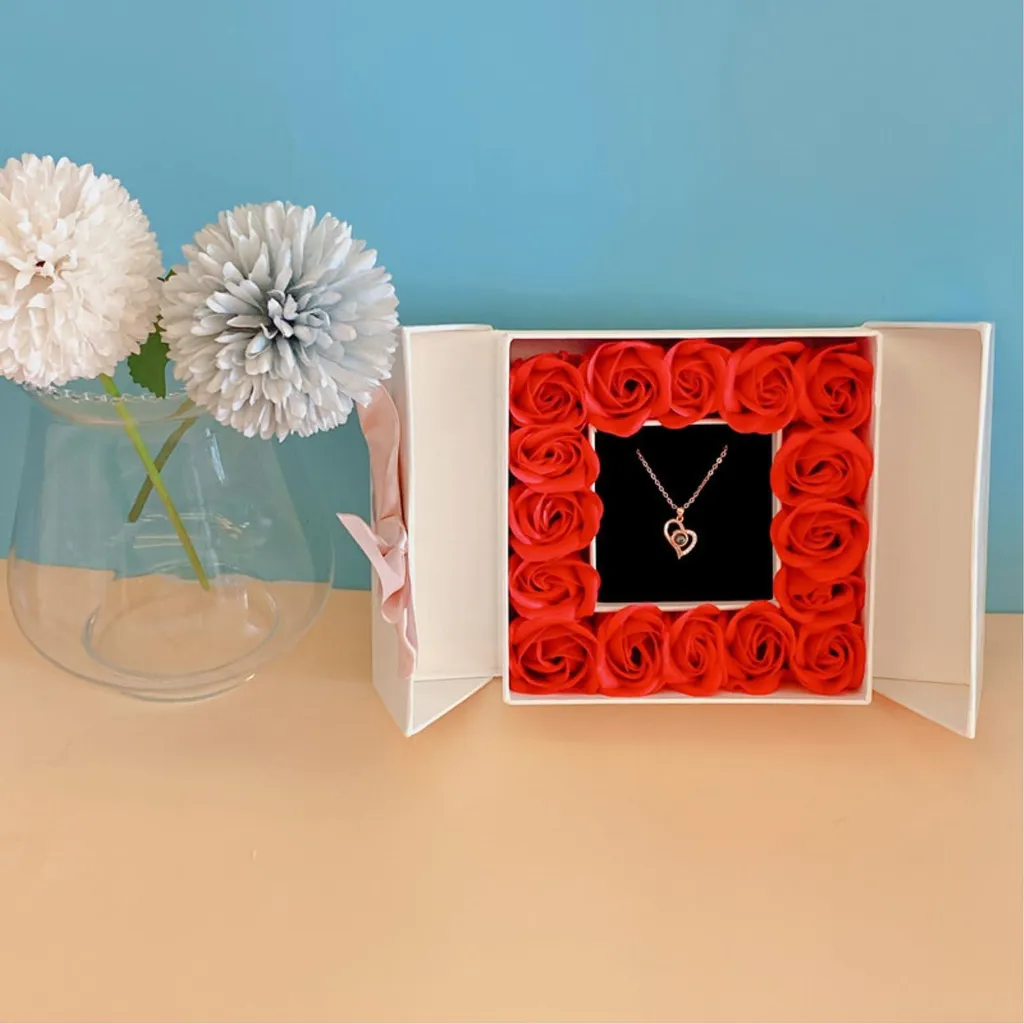 Donboly Scatola dei Ricordi: Portagioie Bianco con Rose Idea Regalo - 3