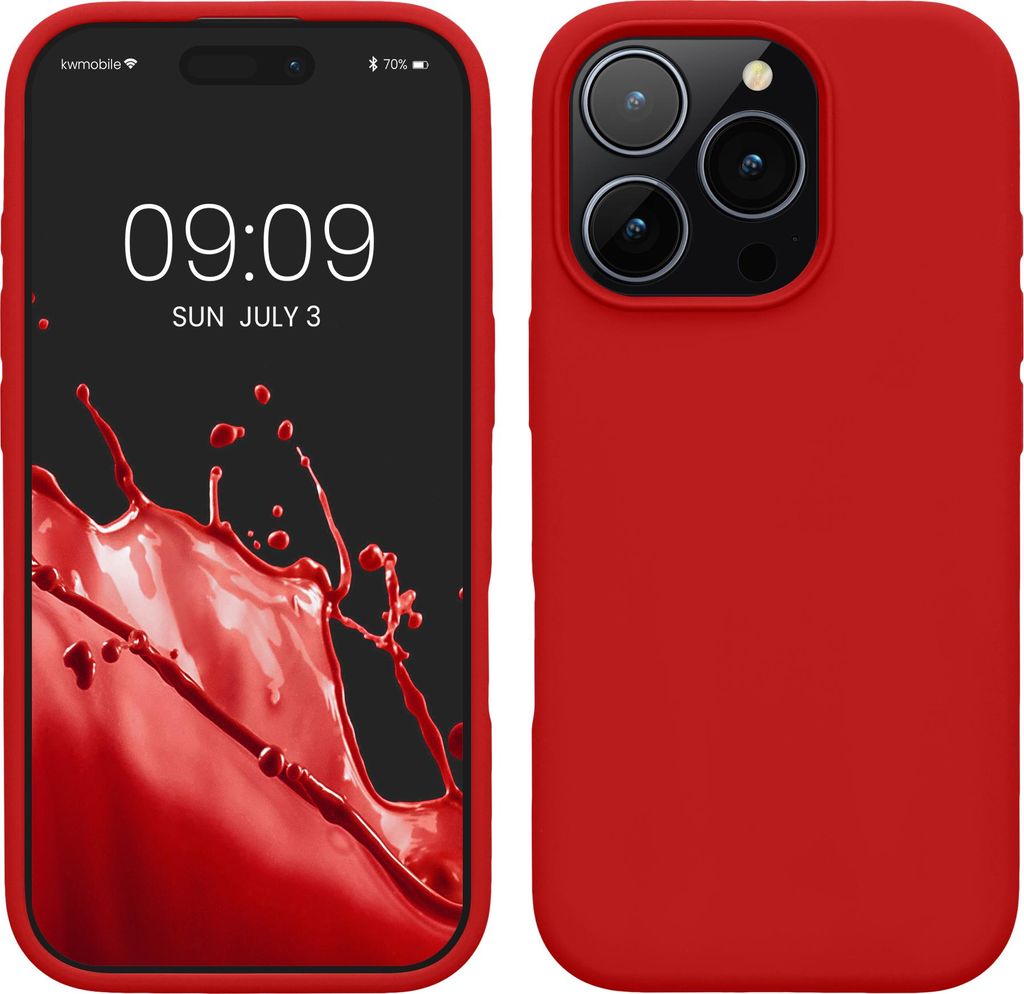 kwmobile Handyhülle für iPhone 16 Pro Hülle, für iPhone 16 Pro Case - Hülle Silikon - kabelloses Laden - Klassisch Rot