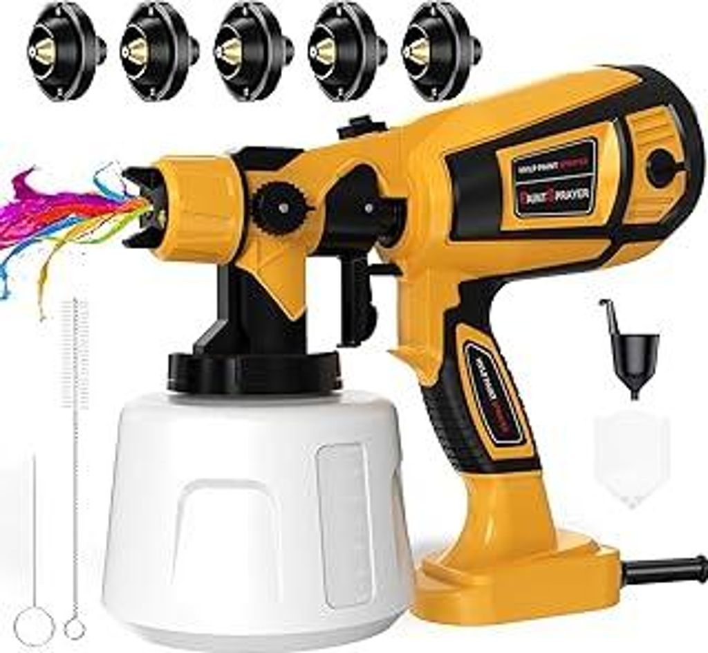 TOPALL Farbsprühsystem Wandfarbe,850W 32000PRM 1400ML HVLP Farbspritzpistole,Farbsprühpistole Wandfarbe,Farbsprühgerät,mit 5 Düsen und 3 Muste...