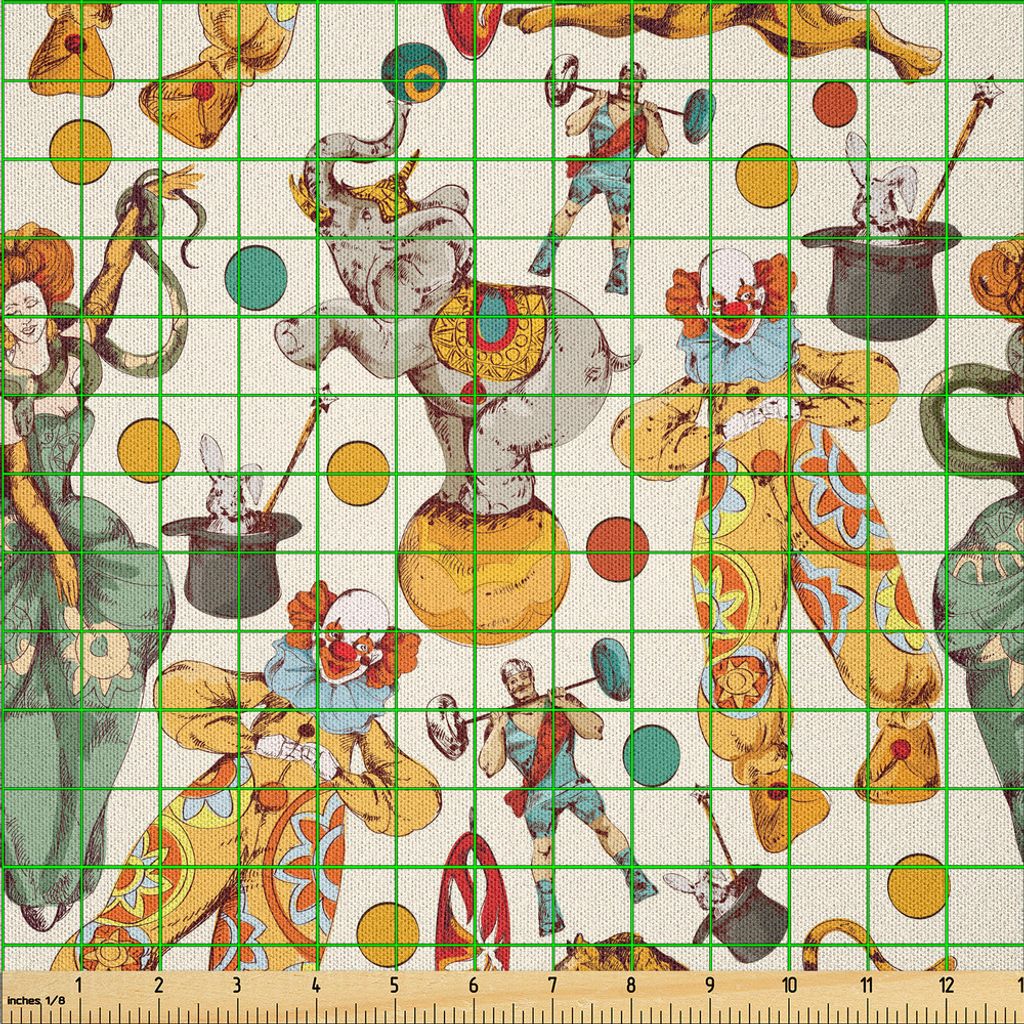 ABAKUHAUS Zirkus Microfaser Stoff als Meterware , Vintage Zirkus Mit Clown Und Dem Magischen Stab, Der Einen Gekritzel Art Entwurf, 3 M (230 x 300 ...