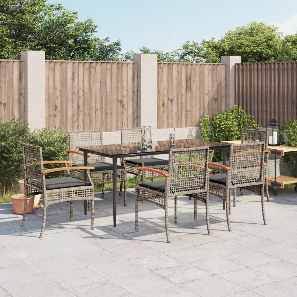 Ankonbej 7-tlg. Garten-Essgruppe mit Kissen Grau Poly Rattan