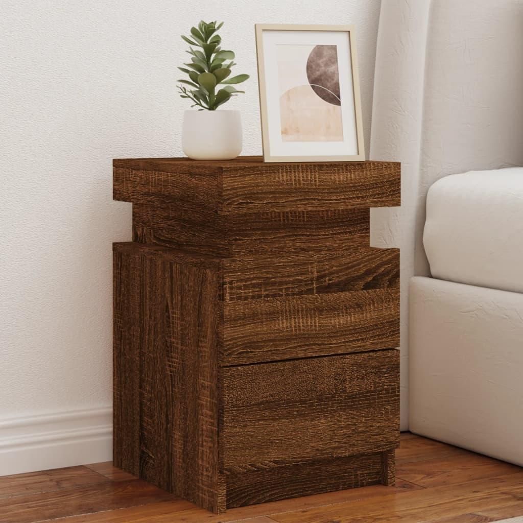 vidaXL Table de nuit avec lampes LED aspect chêne brun Image du produit 