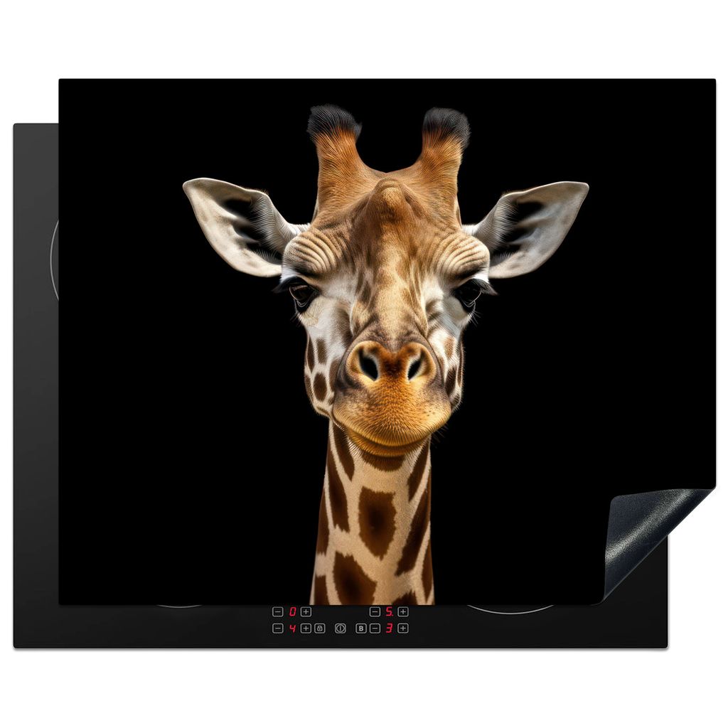 KitchenYeah Herdabdeckplatte Tiere - Giraffe - Porträt - Schwarz , 65x52cm, Küche Deko, Glaskeramikkochfeld Herdabdeckung, Abdeckplatte fùr Ko...