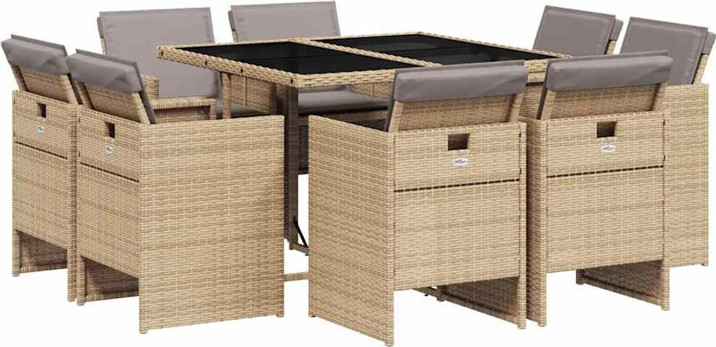 vidaXL 9-tlg. Garten-Essgruppe mit Kissen Beigemischung Poly Rattan