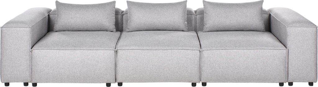 BELIANI 3-Sitzer Sofa Grau Stoff mit Kissen Modular Freistehend Niedrig Dicke Nähte Modernes Design Wohnzimmer Modulsofa Kunstledersofa