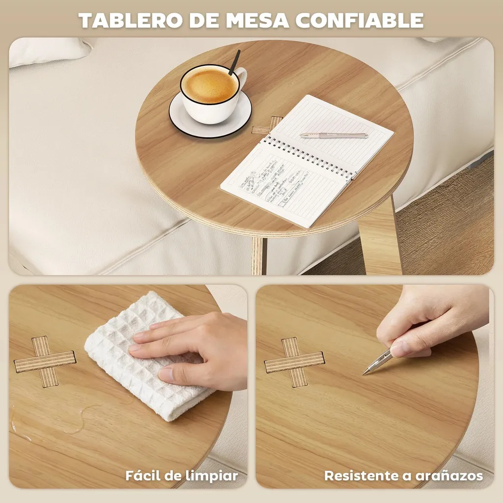 Petite table d'appoint en C pour salon - Table basse bois gain de place
