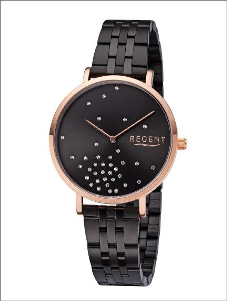 Montre Femme Regent Chic pour Soirée et Quotidien Acier Noir Fleur