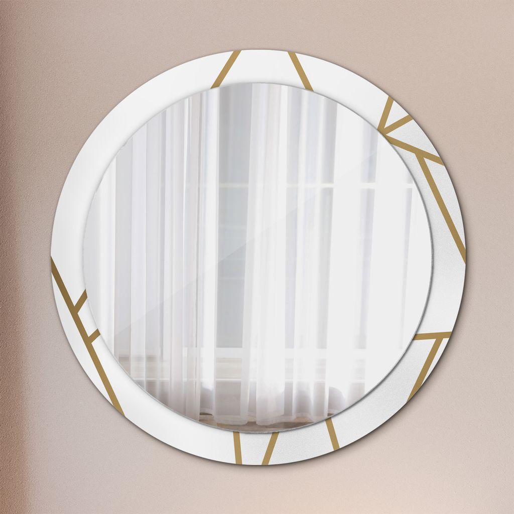 Ø90cm Spiegel - Glasrahmen mit Aufdruck - Wandspiegel Schlafzimmer - linear Komposition