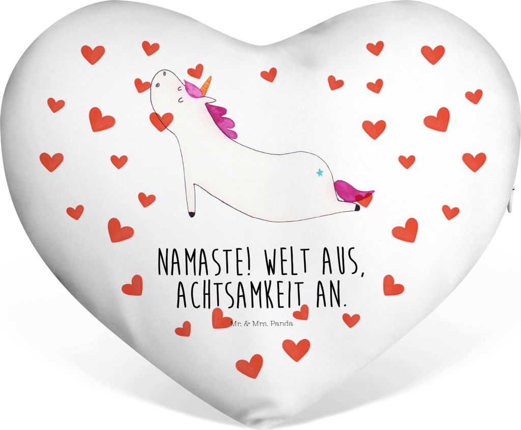 Mr. & Mrs. Panda Partnerkissen Einhorn Yoga - Weiß - Geschenk, Herz Kissen, Namaste, Sport, Liebeskissen, Joga, Dekokissen, Yogamatte, Kuschelkiss...