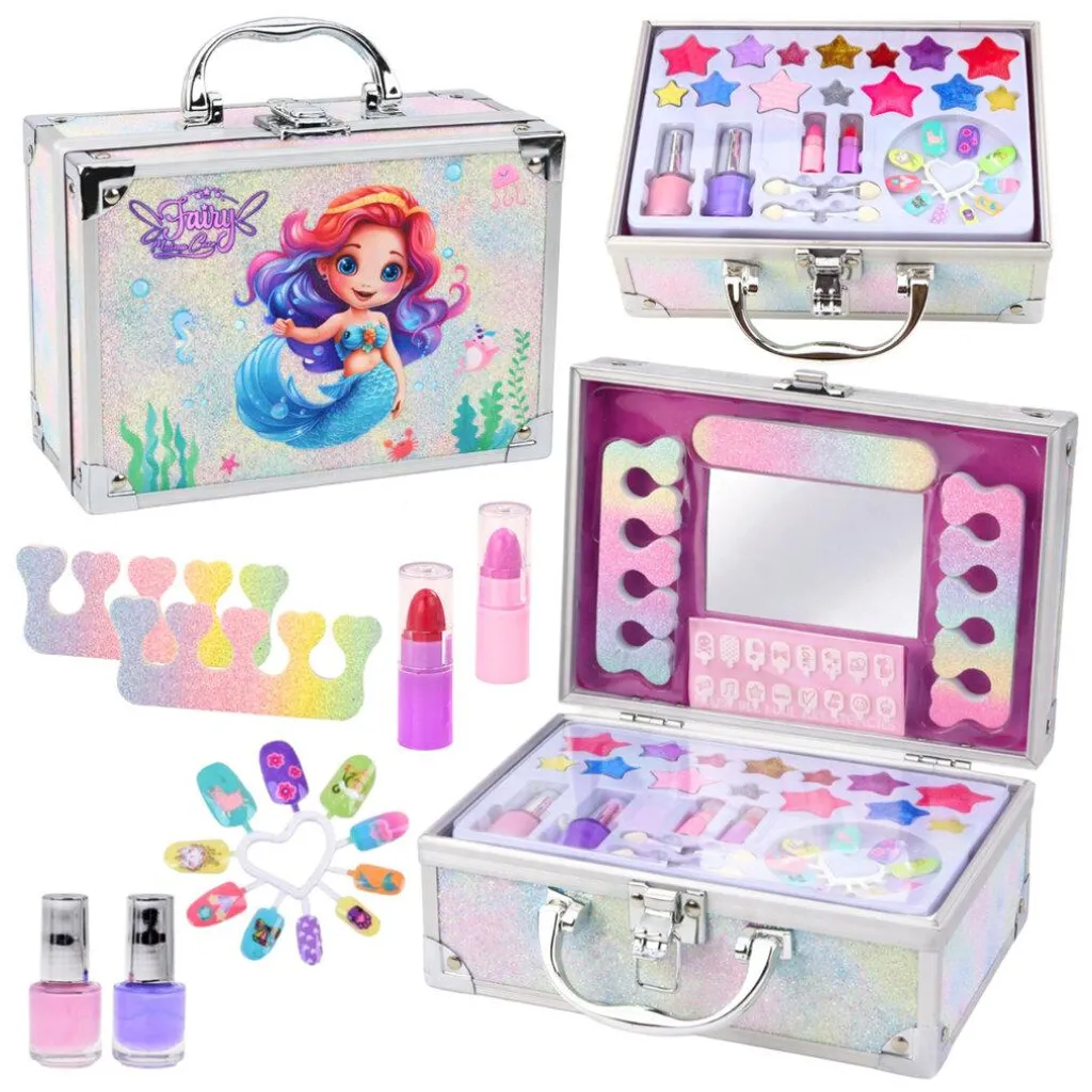 Kit Maquillage Enfant Sirène avec Vernis à Ongles Scintillants et Paillettes