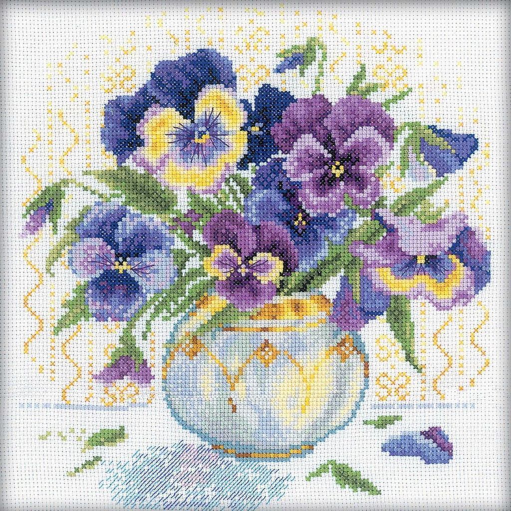 RTO Kreuzstich Set "Stiefmütterchen" M053, Zählmuster, 23x23 cm