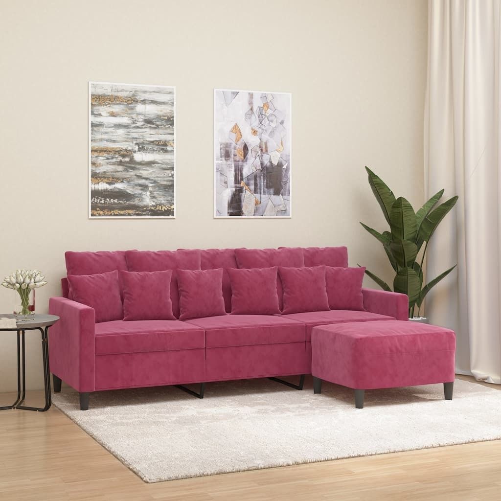 Maison Exclusive - 3-Sitzer-Sofa mit Hocker Weinrot 180 cm Samt