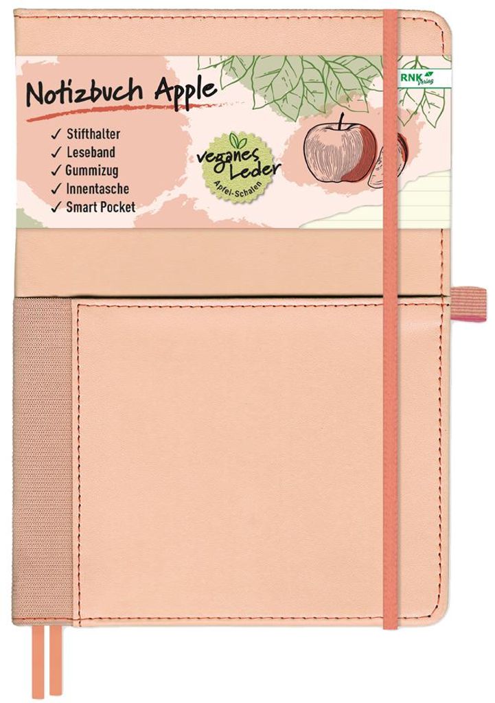 RNK Verlag Notizbuch Vegan "Apple" liniert DIN A5 pastell-rot 96 Blatt