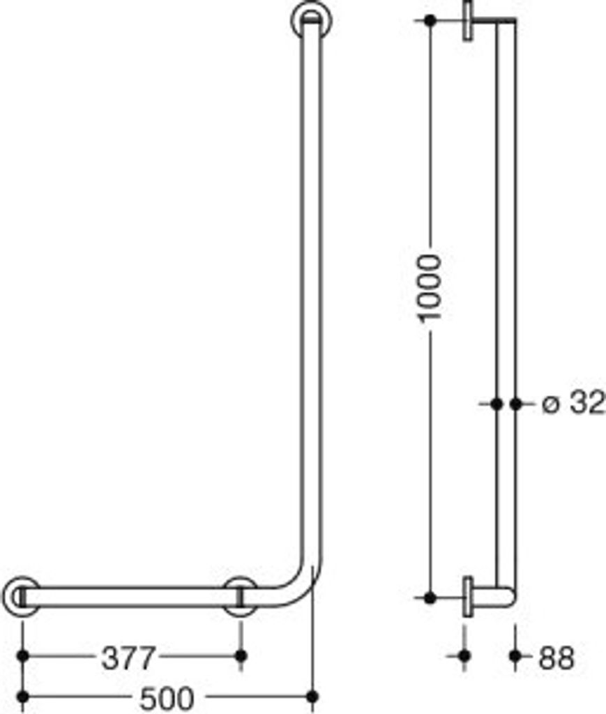 HEWI 900.22.10840 Winkelgriff,d:32, A1:1000, W1:500,