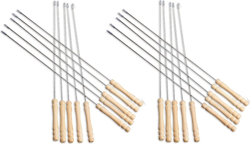 20er Set Schaschlikspieß 38 cm mit Holzgriff - Rostfreier Grillspieß für Gas- und Holzkohlegrills - Fleischspieße für Grillpartys - BBQ Schamp...