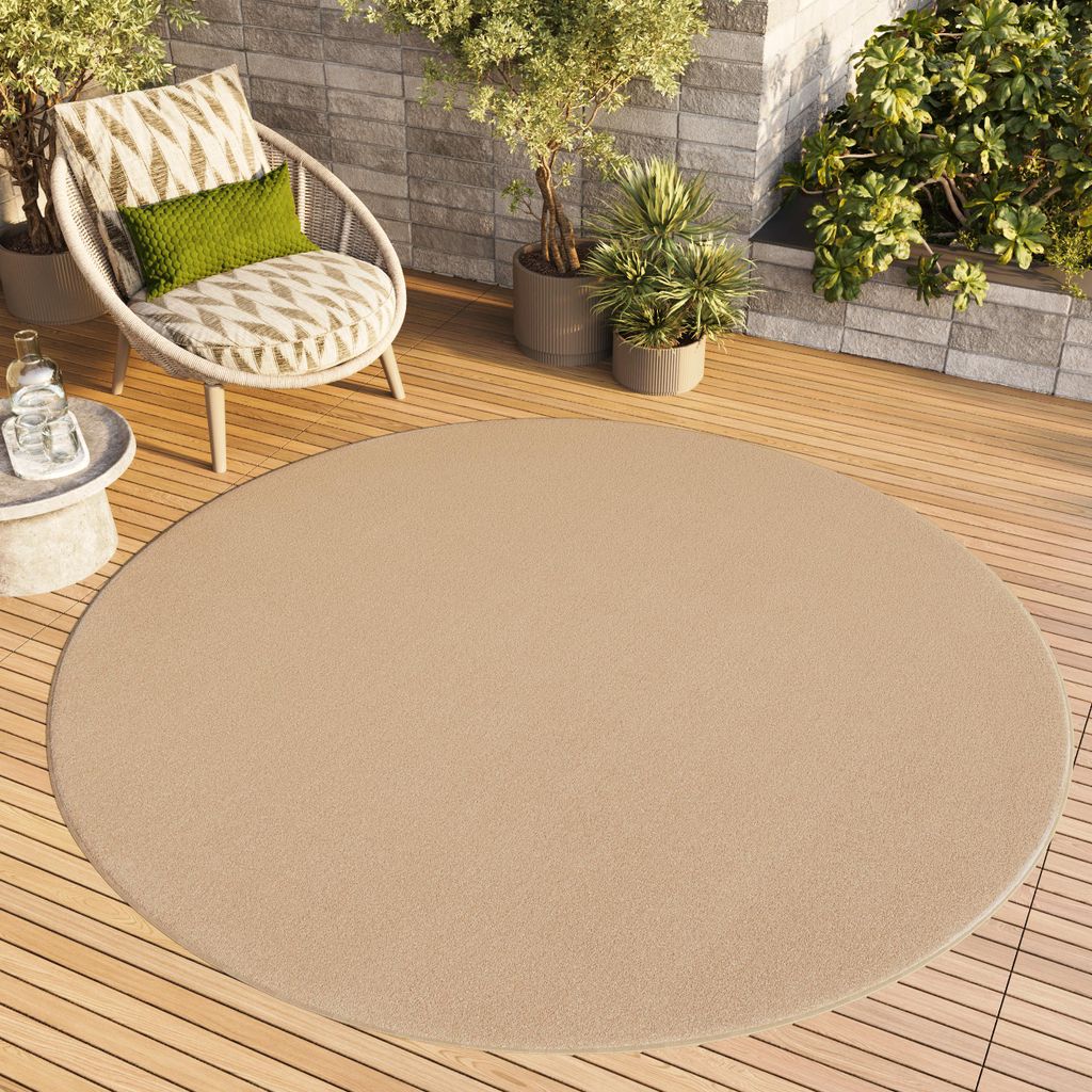 Tapiso Teppich MONO Modern Rund Beige Einfarbig Wohnzimmer 160 x 160 cm