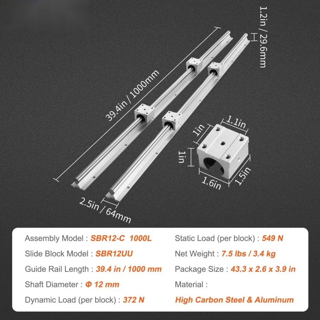 Kit DIY Guide Lineari SBR12-1000mm | 2 Binari e 4 Blocchi per Progetti - 7