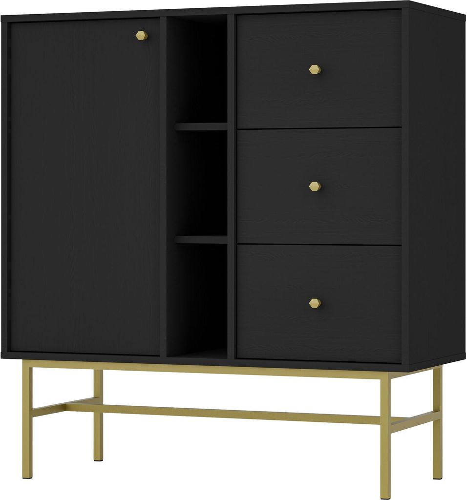 Masseno Kommode TORINO 100 cm Sideboard mit 3 Schubladen und 1 Türen für Wohnzimmer Schlafzimmer Modern 100x41x108 cm Graphitfarben / Graphitfarben