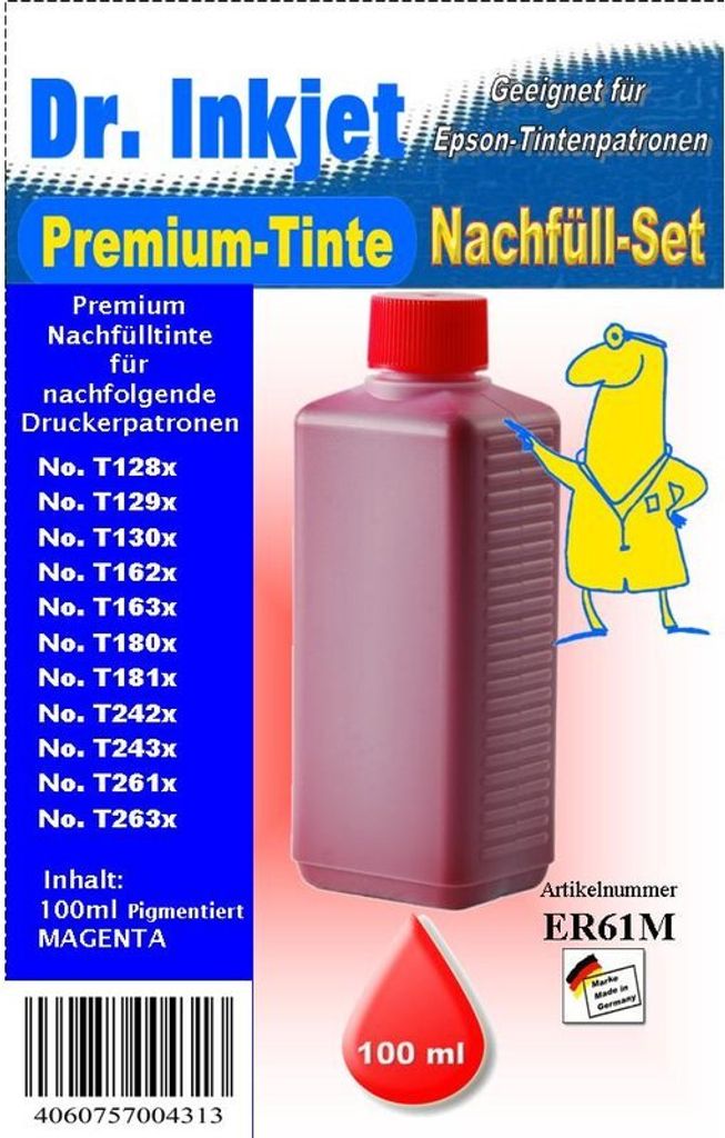 ER61M - magenta - Dr.Inkjet Pigmentierte Premium Nachfülltinte 100ml für Ihren Epson Drucker