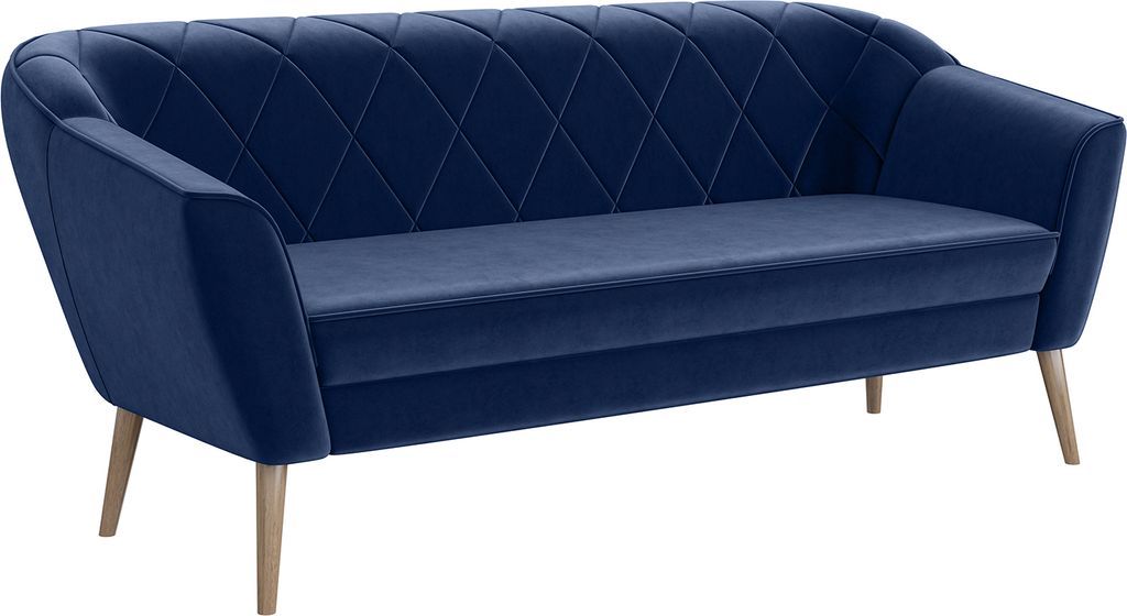 MEBLINI Mini Sofa 3-Sitzer für Wohnzimmer - Mini Lounge für drei Personen - Küchensofa - Sofa Klein - GISELA - 3 - Blau Samt