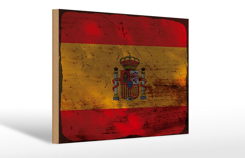 Holzschild Flagge Spanien 30x20cm Flag of Spain Rost