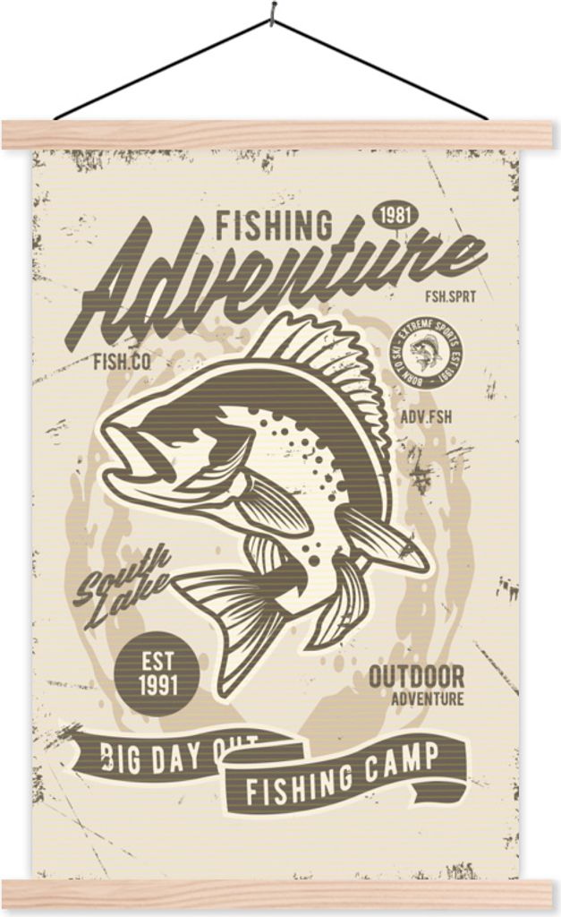 MuchoWow Textilposter Fische - Tiere - Zeichnung - Retro 40x60 cm mit holzfarbenen Rahmen - Poster