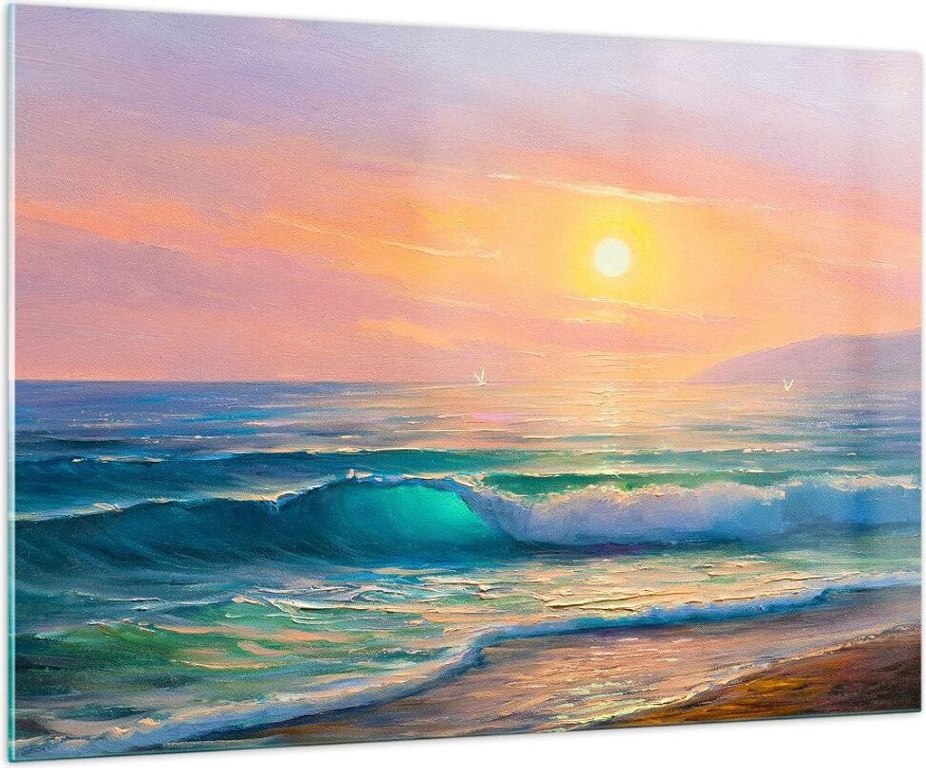 Bilder auf glas - Meer Welle Ufer - 100x70cm - Glasbilder - Wandbilder - Kunstdruck - zum Aufhängen bereit - Wanddekoration aus Glas - Glas Bilder...