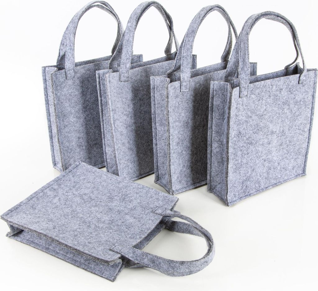 5 graue Geschenktaschen Filztasche neutral 18 x 20 x 5 cm