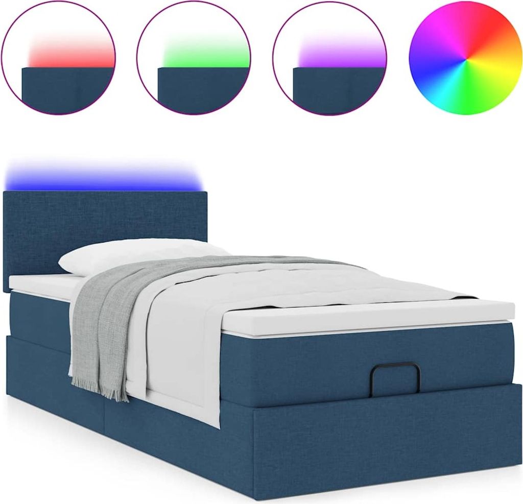 Ottomane Bett mit Matratze & LEDs Blau 100x200 cm Stoff