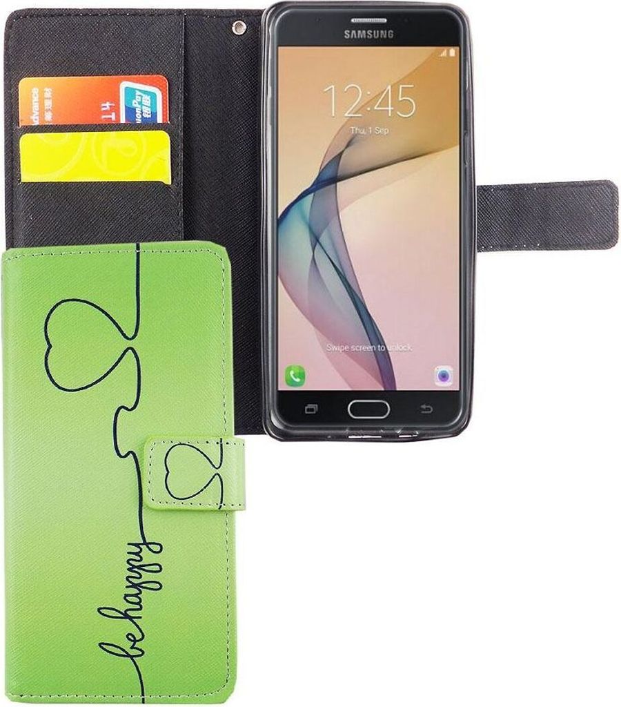 Handyhülle Tasche für Handy Samsung Galaxy J5 Prime Be Happy Grün