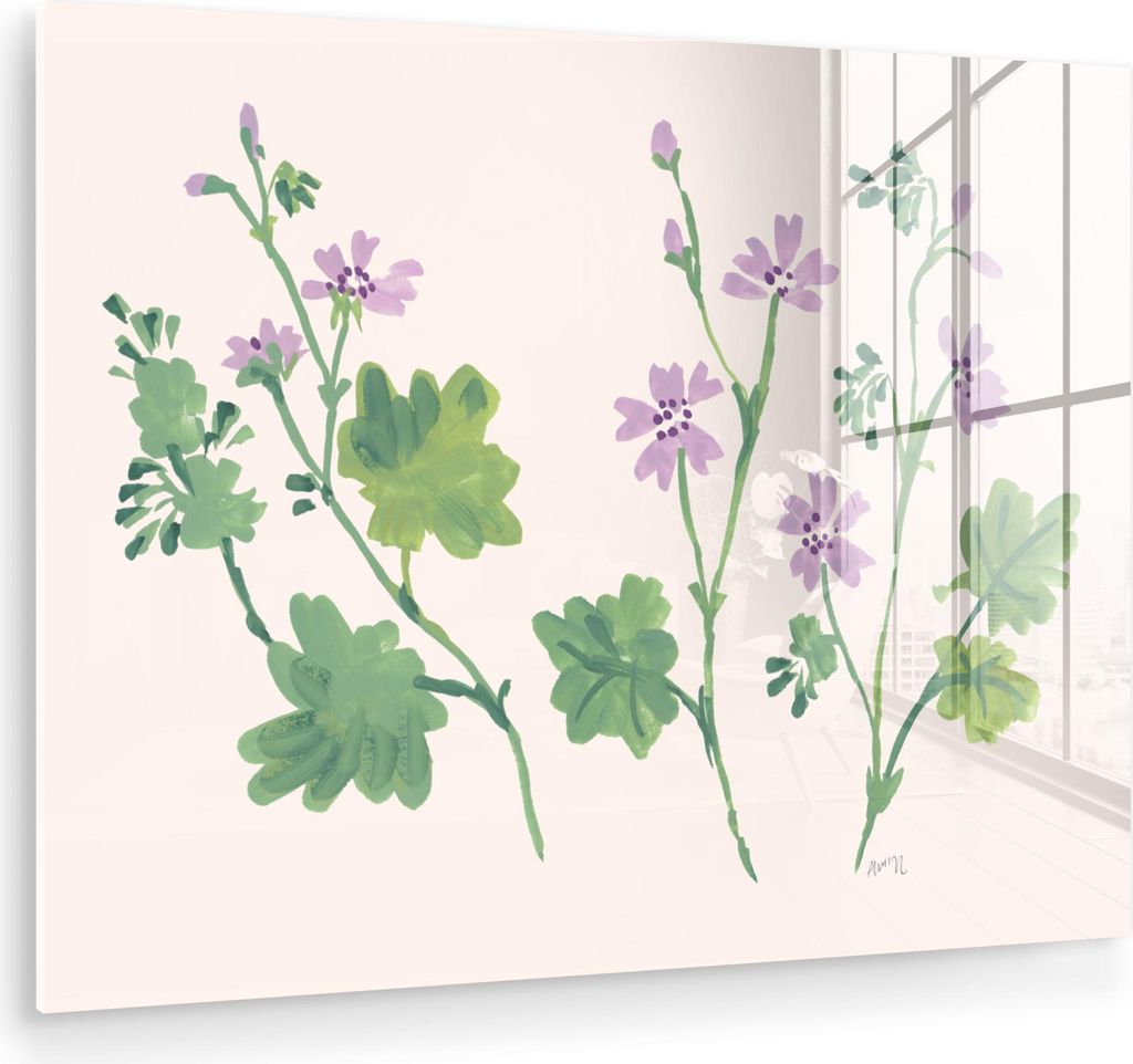 MuchoWow Glasbilder - Bilder auf Wandbild - Foto auf Glas Blumen - Pflanzen - Beige - Rosa 80x60 cm Wanddekoration aus Glas - Acrylglasbild - Acryl...