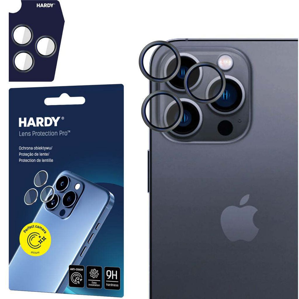 3mk Hybridglas HARDY Lens Protection für Apple iPhone 15 Pro Max Black Kamera Objektiv Kameralinse 0,4mm 9H